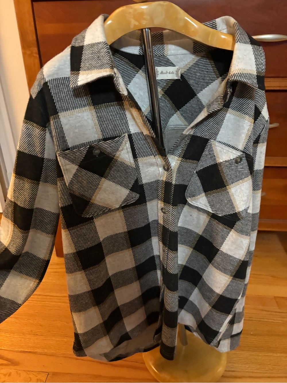 Altar'd State Black and Cream Buffalo Plaid Button-Down Shirt